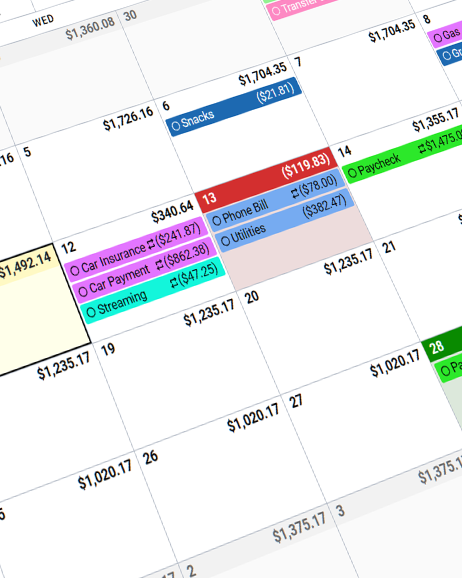 A smartphone displaying a calendar budget application.